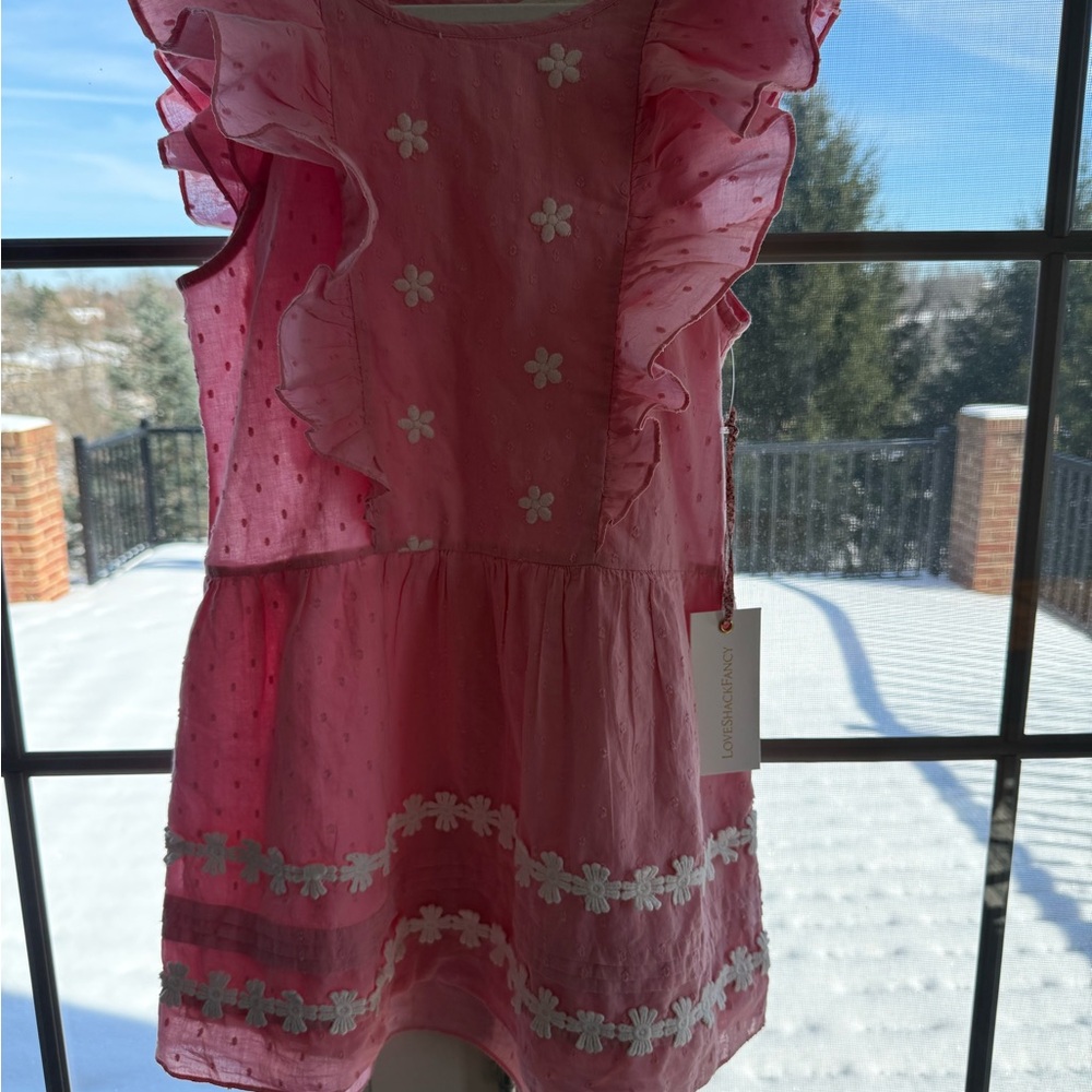 Pink Ruffled Dress with Floral Accents